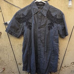 Roar Gray Button Down Shirt with Black Embroidery